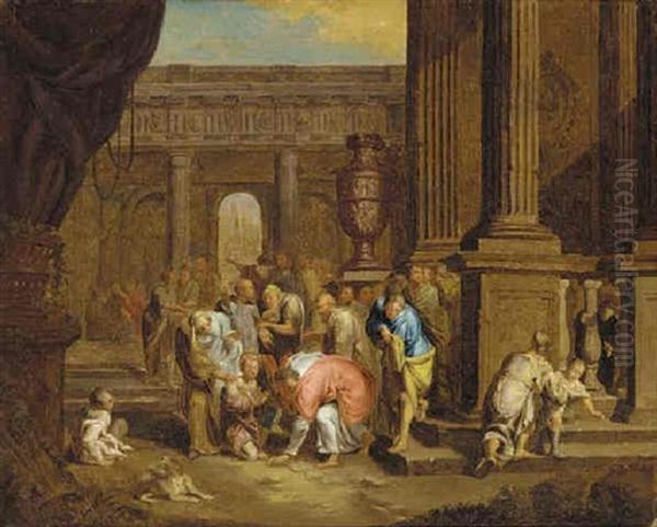 Christ Healing The Blind Oil Painting by Gerard Hoet the Elder