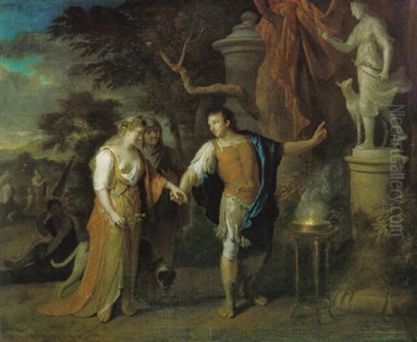 Ein Liebespaar Huldigt Diana Oil Painting by Gerard Hoet the Elder