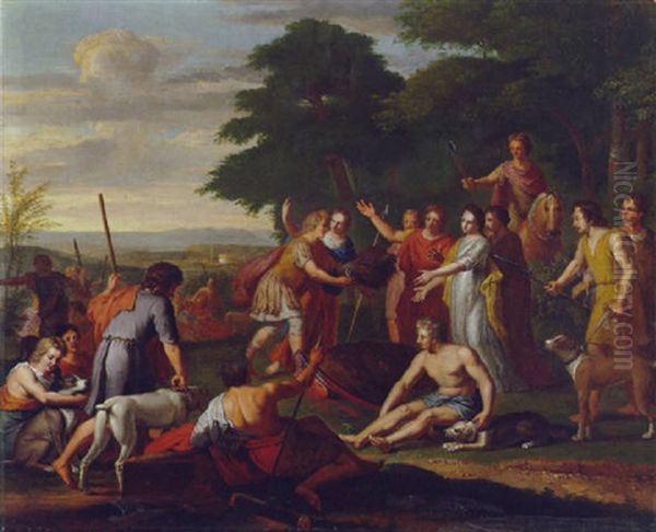 Meleager Presenting The Head Of The Calydonian Boar To Atalanta Oil Painting by Gerard Hoet the Elder