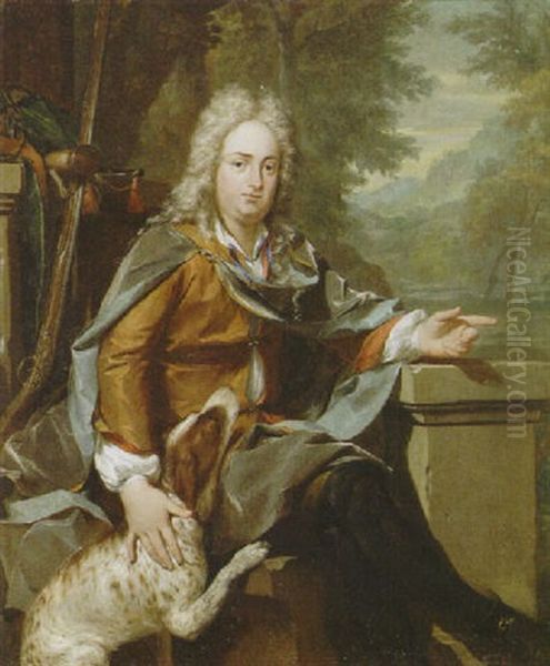 Portrait Of A Gentleman, In A Landscape With Instruments Of The Hunt Oil Painting by Gerard Hoet the Elder