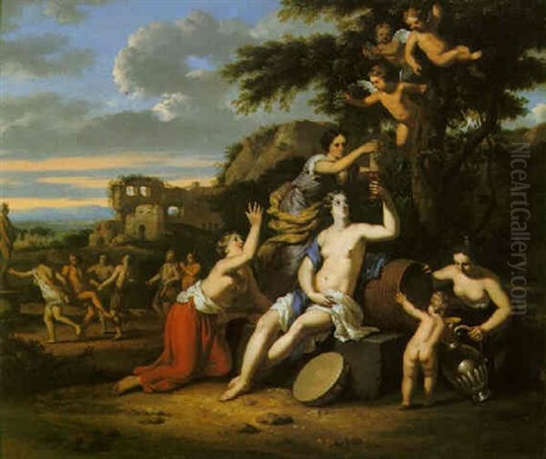 Bacchanal In An Arcadian Landscape Oil Painting by Gerard Hoet the Elder