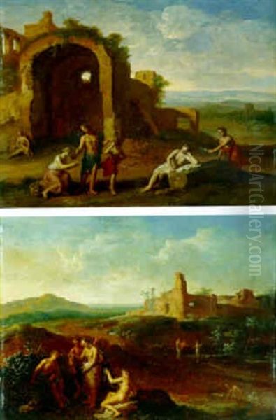 Arcadian Landscape With Nymphs And Shepherds By Classical Ruins Oil Painting by Gerard Hoet the Elder