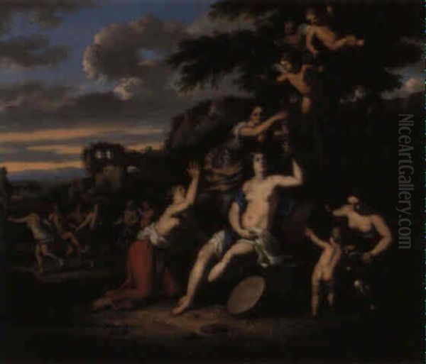 Bacchanale In An Arcadian Landscape Oil Painting by Gerard Hoet the Elder