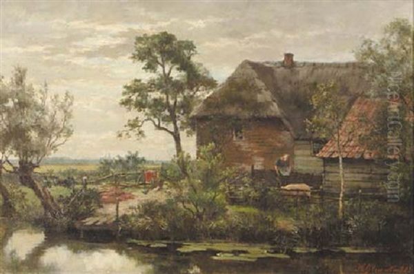 Boerenhuisje Te Staphorst Oil Painting by Hendrik Gerard ten Hoet