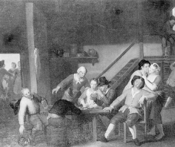 The Interior Of A Tavern With Figures Seated Around A Table Oil Painting by Hendrik Jacob Hoet