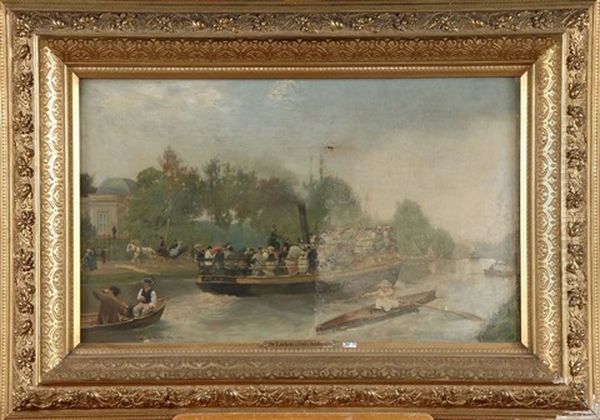 Ballade En Bateau De Laeken A Trois-fontaines Oil Painting by Emile Hoeterickx