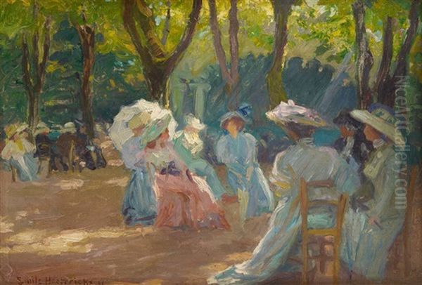 Elegantes Dans Un Parc Parisien Oil Painting by Emile Hoeterickx