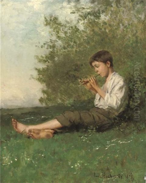 Playing The Flute Oil Painting by Emile Hoeterickx