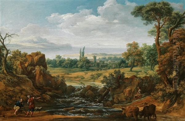 Eine Weite Italienische Landschaft Oil Painting by Johann Samuel Hoetzendorf