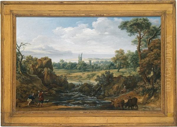 Eine Weite Italienische Landschaft Oil Painting by Johann Samuel Hoetzendorf