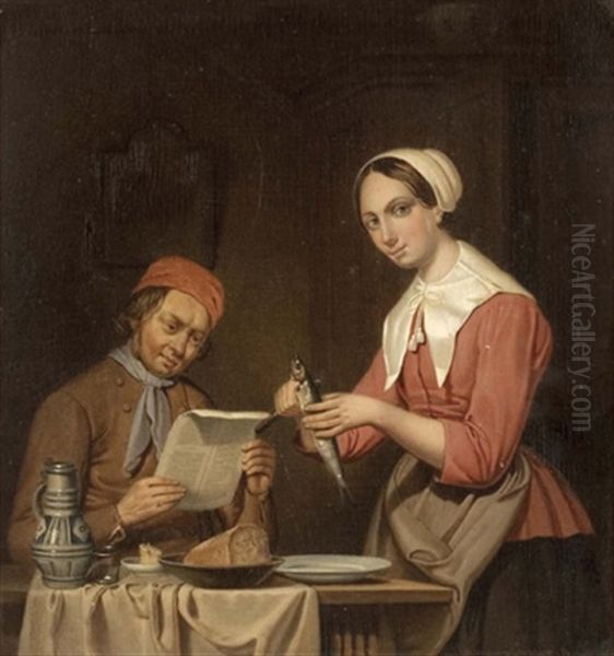 Familienidylle Oil Painting by Cornelis Willem Hoevenaar the Elder