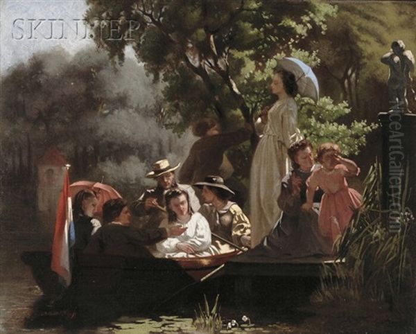 The Boating Party Oil Painting by Jozef Willemszoon Hoevenaar