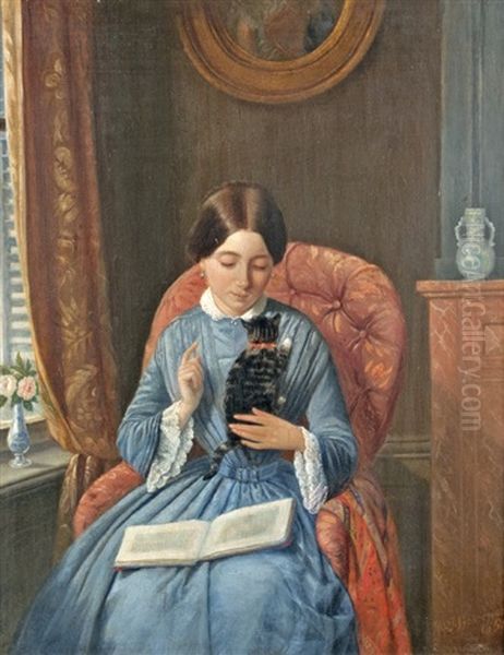 Young Woman With Cat Oil Painting by Willem Pieter Hoevenaar