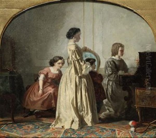 A Musical Interlude Oil Painting by Willem Pieter Hoevenaar