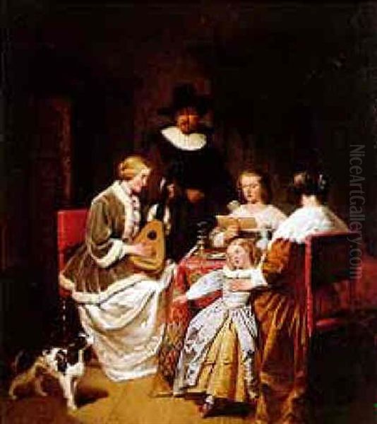 A Recital Oil Painting by Willem Pieter Hoevenaar