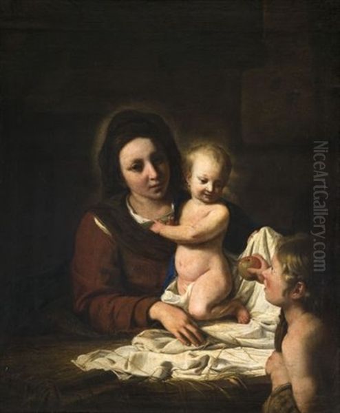 Vierge A L'enfant Avec Saint Jean-baptiste Offrant Une Pomme Oil Painting by Nicolas de Hoey the Younger