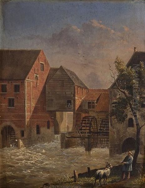 The Water-mill Oil Painting by Joseph Ignace van Hoey