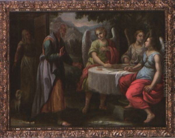 Le Repas Offert Par Abraham Aux Anges Venus Le Visiter Oil Painting by Nicolas De Hoey