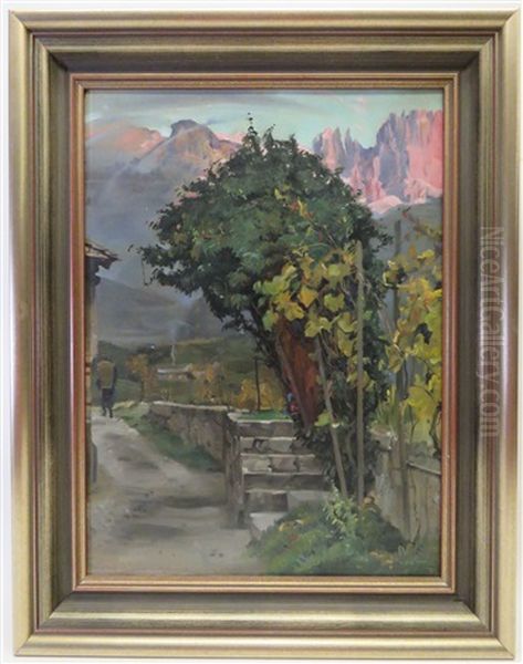 Sudtiroler Weinbauer Auf Dem Heimweg, Im Hintergrund Der Rosengarten Oil Painting by Louis Hofbauer