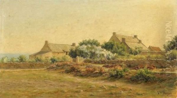 Maisons De Pecheurs Au Bord De L'ocean Oil Painting by Victor Barjon