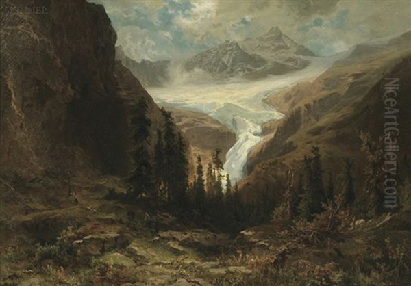 Alpine Glacier Oil Painting by Friedrich Ludwig Hofelich