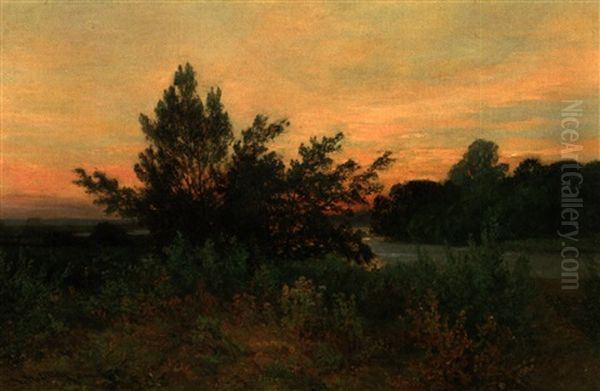 Abendliche Isarauen Oil Painting by Friedrich Ludwig Hofelich