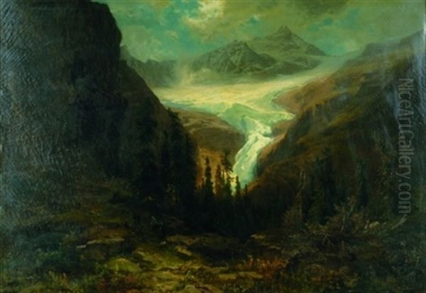 Alpine Glacier Oil Painting by Friedrich Ludwig Hofelich