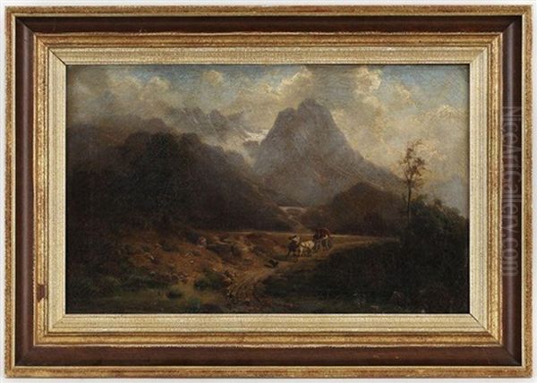 Attelage Dans Un Paysage De Montagne Oil Painting by Heinrich Hofer