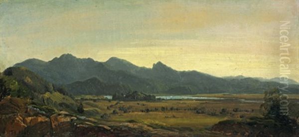 Voralpenlandschaft Mit See Oil Painting by Heinrich Hofer