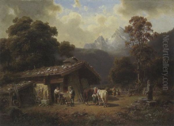 Alte Schmiede Bei Berchtesgaden Oil Painting by Heinrich Hofer