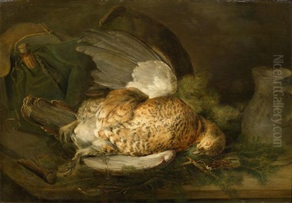 Hunting Still Life With A Pheasant Hen Oil Painting by Ignaz Hofer