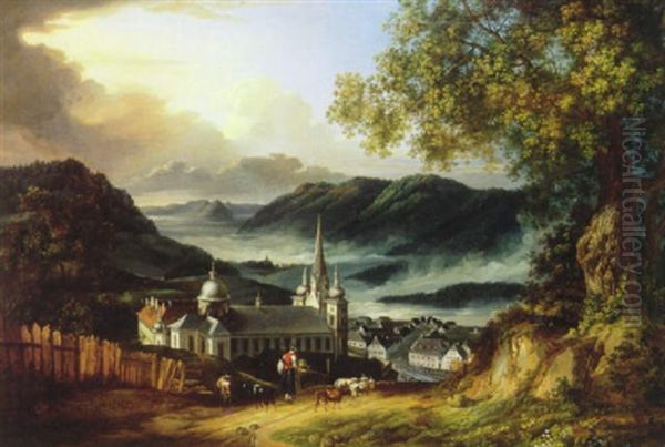 Prospekt Fra De Ostrigske Alper Med Udsigt Til Byen Maria Zell Oil Painting by Ignaz Hofer