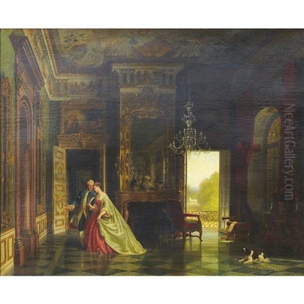 Salon Im Koniglichen Schloss In Schleissheim In Munich Oil Painting by Carl Heinrich Hoff the Elder