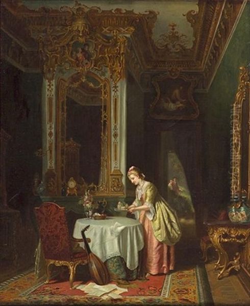 Tea Time Oil Painting by Carl Heinrich Hoff the Elder