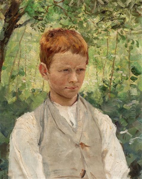 Portrait Of A Red-haired Boy In A Garden by Carl Heinrich Hoff the Younger