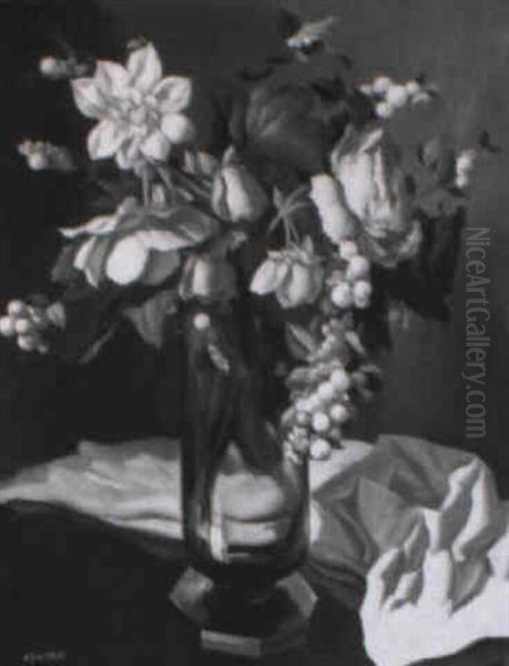 A Still Life With Flowers Oil Painting by Adriaan Joh. van' t Hoff