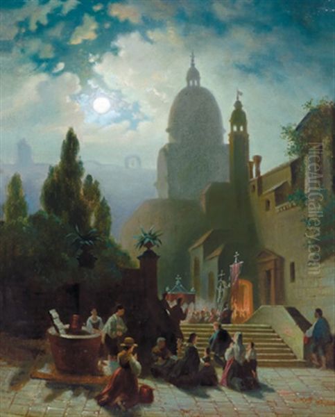 Nachtlicher Kirchgang In Venedig Oil Painting by Conrad Hoff