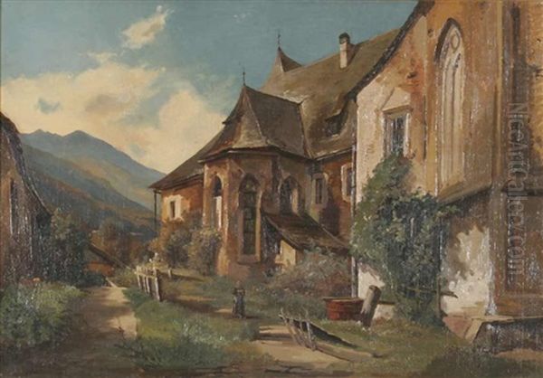 Kloster In Tirol, Im Hintergrund Die Alpen Oil Painting by Johann Friedrich Hoff