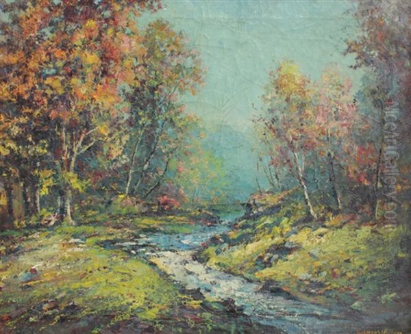 Forest Landscape With Stream Oil Painting by Gustave Adolph Hoffman