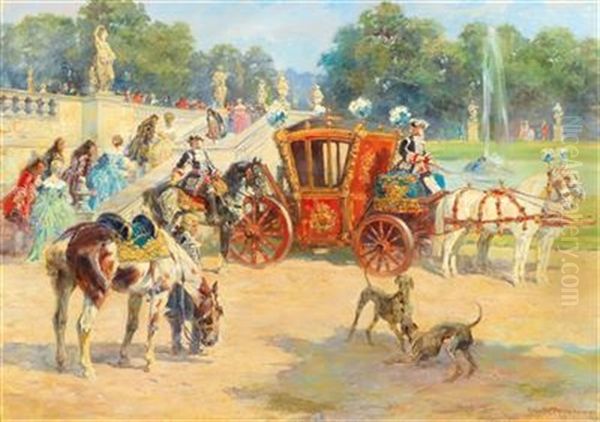 Guests Arriving Oil Painting by Anton Hoffmann