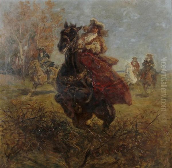 Vornehme Gesellschaft Beim Ausritt Oil Painting by Anton Hoffmann