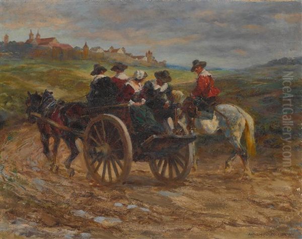 Musketiere Mit Einer Magd Oil Painting by Anton Hoffmann