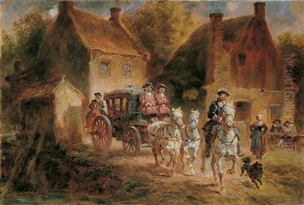 Furstliche Galakarosse Auf Armlicher Dorfstrasse Oil Painting by Anton Hoffmann