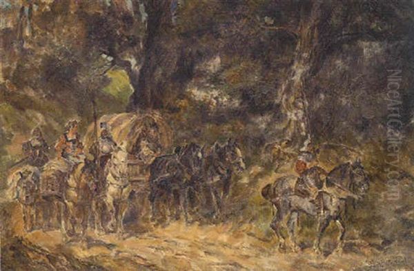 Marketenderzug Mit Soldaten Oil Painting by Anton Hoffmann