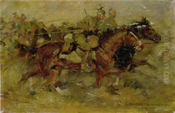 Galoppierende Soldaten Im Feld Oil Painting by Anton Hoffmann