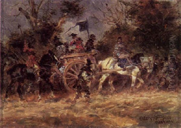 Landsknechte Mit Einem Pferdekarren Auf Fahrt by Anton Hoffmann