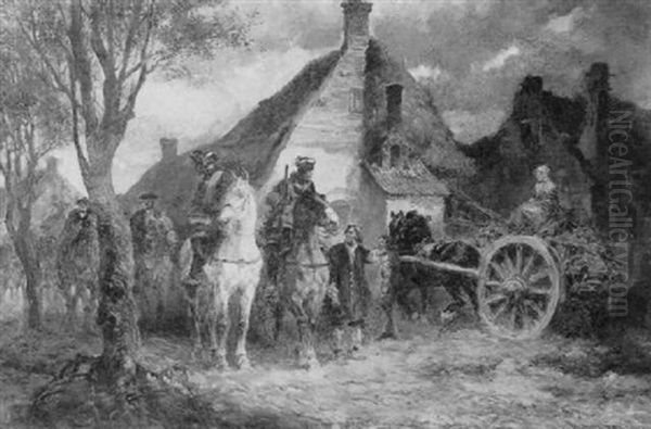 Soldaten In Einem Dorf Oil Painting by Anton Hoffmann