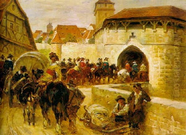 Szene Aus Dem 30-jahrigen Krieg: Einzug Einer Heerschar (rothenburg?) Oil Painting by Anton Hoffmann