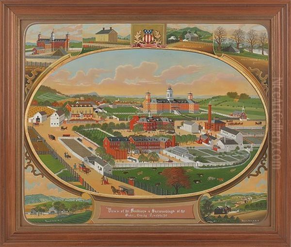 View's Of The Buildings & Surroundings Of The Berks County Almshouse Oil Painting by Charles C. Hoffmann