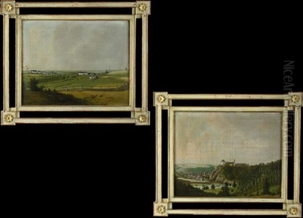 Ansicht Von Schloss Ebersdorf, Sachsen (+ Ansicht Von Schloss Hirschberg An Der Saale, Sachsen; Pair) Oil Painting by Charles C. Hoffmann